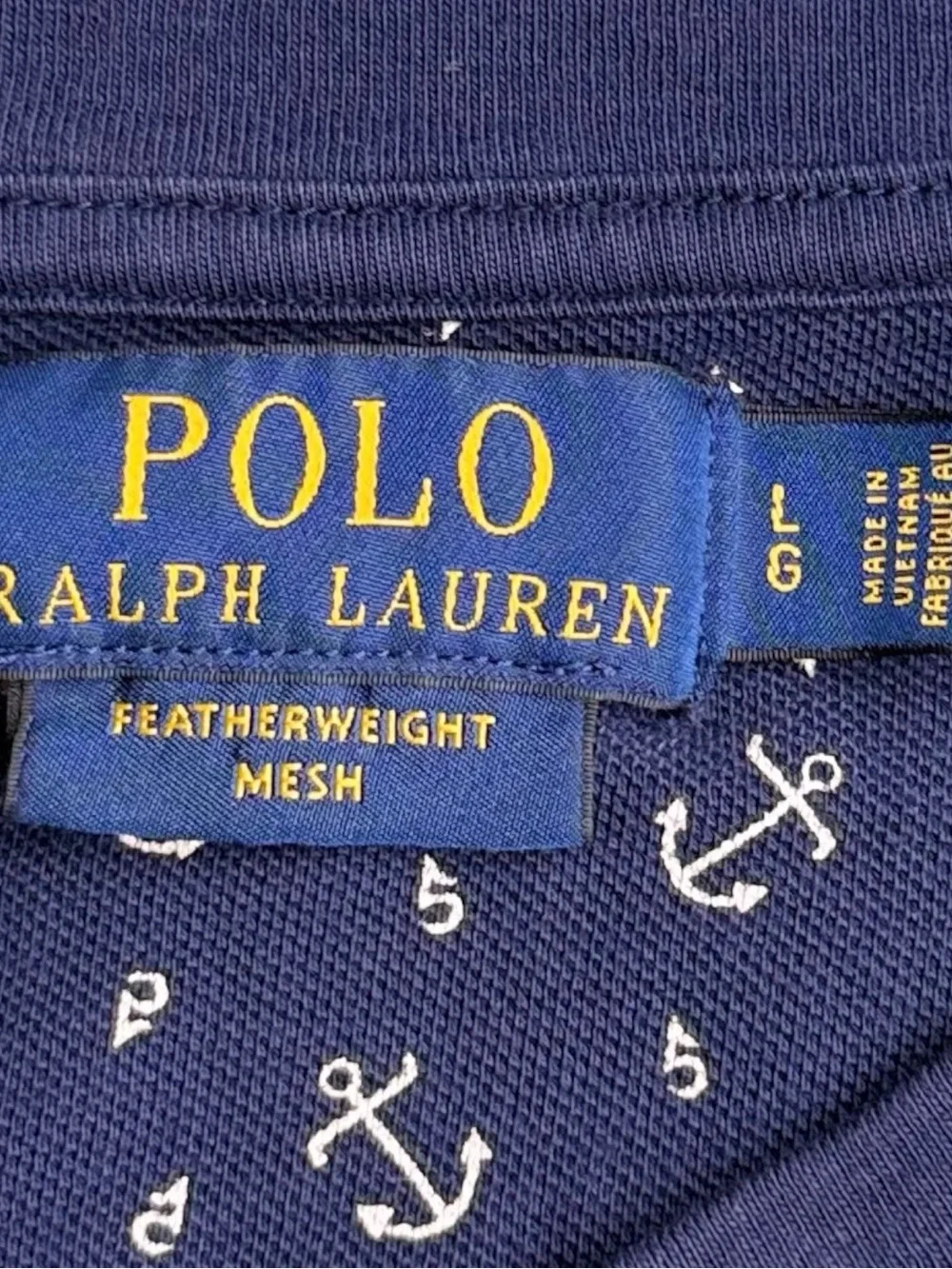 Polo Ralph Lauren Men’s L Featherweight Mesh Polo Shirt Anchor Nautical Navy